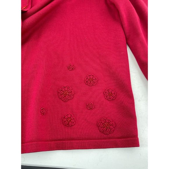 Pendleton Women's Red Knit Long Sleeve Silk Cardigan Sweater Embroidered Beads L - Picture 6 of 12